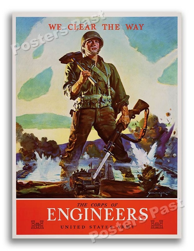 “The Corps of Engineers” Vintage Style 1943 World War 2 Poster – 24×32