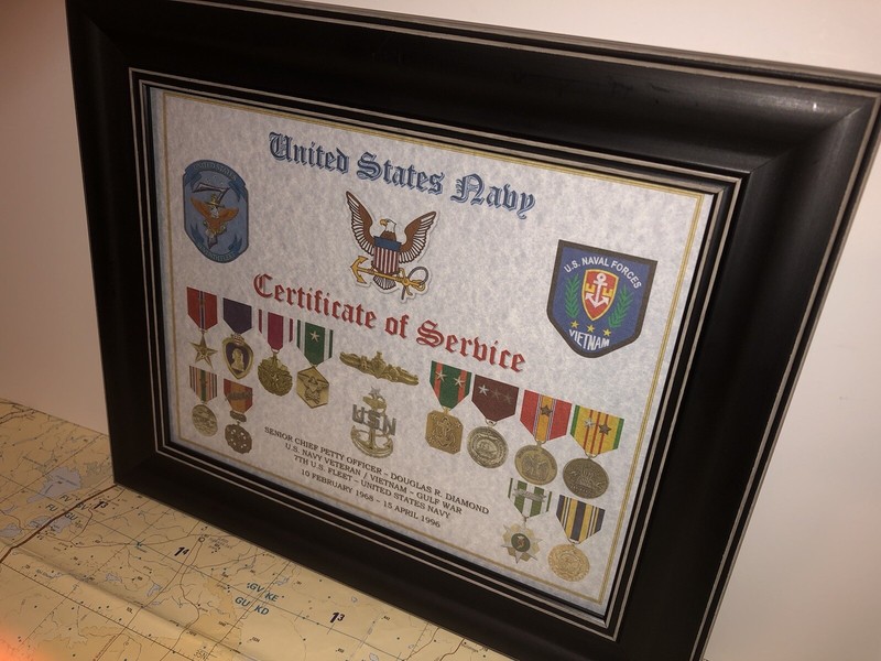 U.S. NAVY CERTIFICATE OF SERVICE / SHADOW BOX PRINT / W-MEDALS gallery