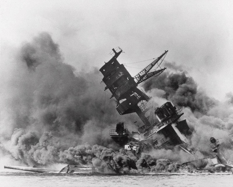 B&W WWII Photo Pearl Harbor Attack Arizona Burning WW2 World War Two Hawaii