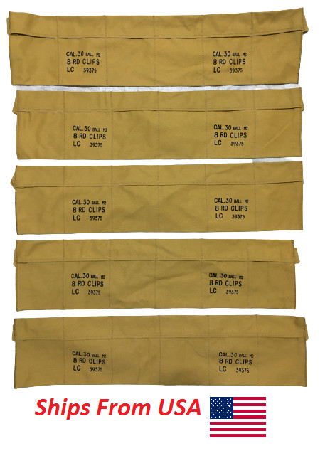 (Pack of 5) WWII Army Cotton Cloth Bandolier Khakhi for M1 Garand Cover