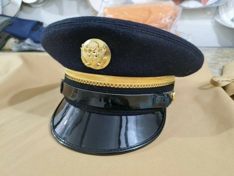 WWII U.S. Army Fur Felt Enlisted Dress Blue Service Cap Hat gallery