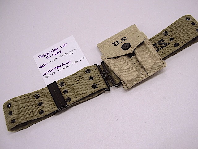 Orig. WWII 42 US ARMY CANVAS WEB BELT and a 1911 .45 REPRO MAGAZINE AMMO POUCH