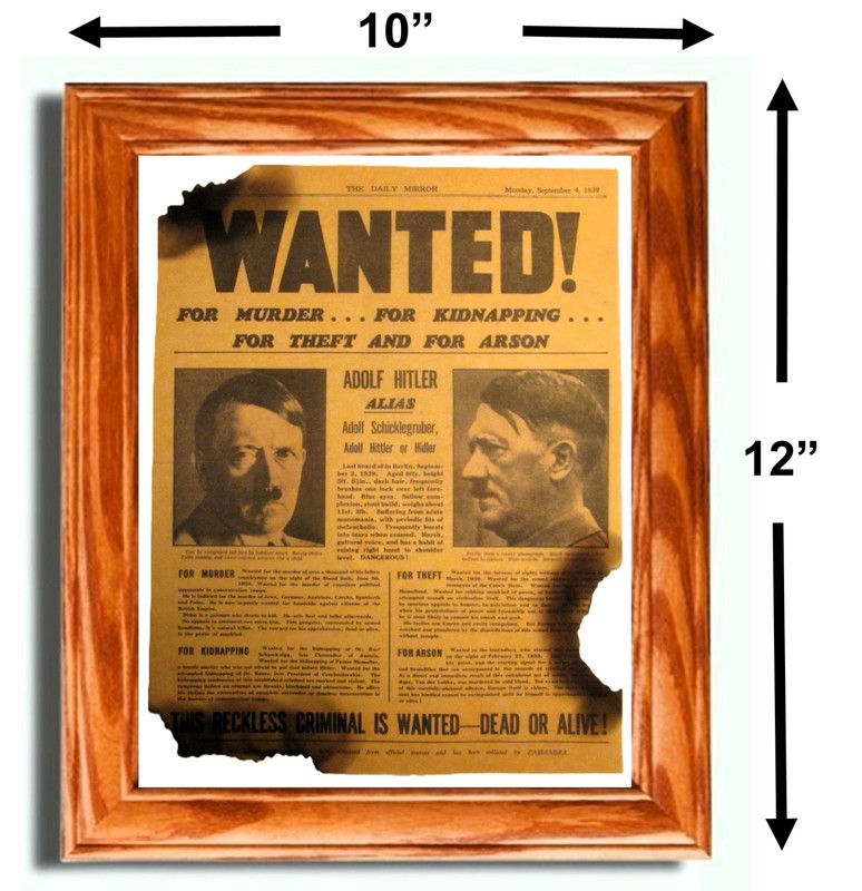 World War Two, WW2 Newspaper. Nazi ADOLF HITLER Wanted Poster, 1939, Wall Art gallery