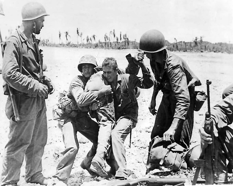 Marines help wounded comrade on Guam World War II WWII WW2 8×10 Photo 797c