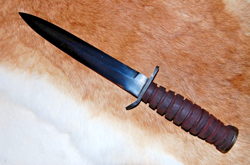 WWII M3 Fighting KA Knife w/ Leather M6 Sheath - Belt Bar - WW2 Reproduction gallery
