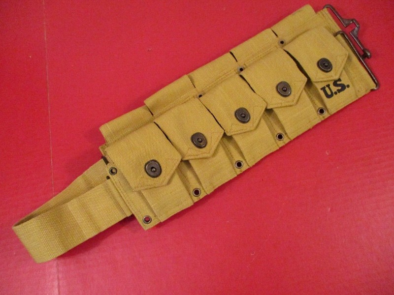 WWII US Army M1923 Cartridge Belt - Khaki - Dtd 1942 - Up to 49" Waist - Repro gallery