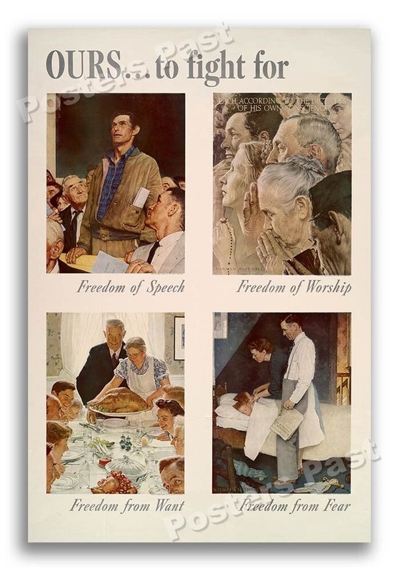 1943 “Ours . . . To Fight For” Normal Rockwell Vintage Style WW2 Poster – 24×36