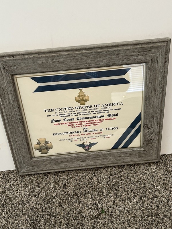 NAVY BLUE DISTINGUISHED CROSS COMMEMORATIVE CERTIFICATE ~ CUSTOM PRINTING T-1 gallery