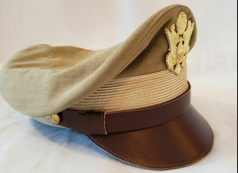 WW2 US Army Air corps Military Airforce Officers Khaki Crusher Visor Hat Cap WWI gallery