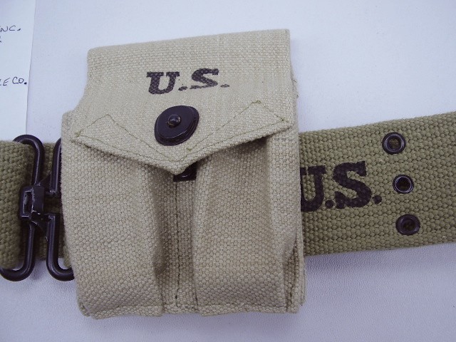 Orig. WWII 42 US ARMY CANVAS WEB BELT and a 1911 .45 REPRO MAGAZINE AMMO POUCH gallery