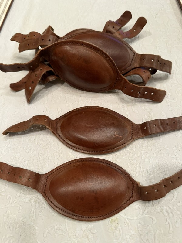 WW2 Leather Paratrooper Helmet chin Cup Chamois Lined Repo Shown For Comparison