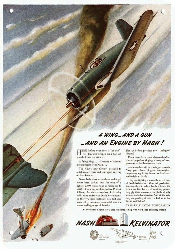 1942 WWII Navy CORSAIR Airplane Shoots Enemy Nash DECORATIVE REPLICA METAL SIGN