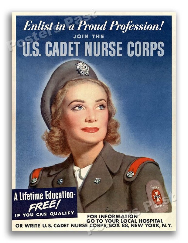 1940s “Join the U.S. Cadet Nurse Corps” WWII Historic War Poster – 24×32