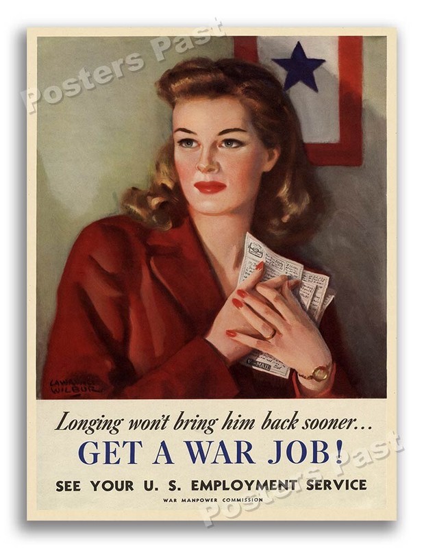 1940s Women “Get A War Job!” WWII Historic Propaganda War Poster – 18×24
