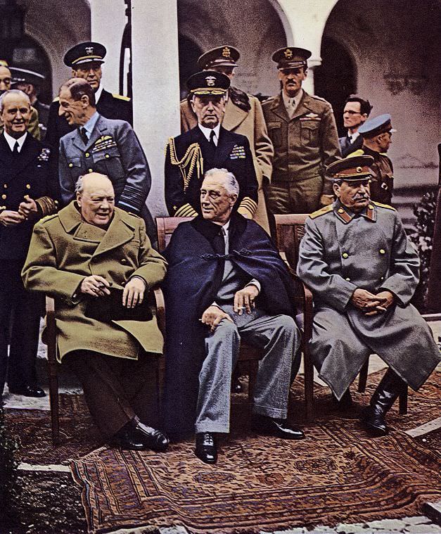 COLOR WW2 Photo, Churchill Roosevelt Stalin Yalta Conference 1945 World War Two