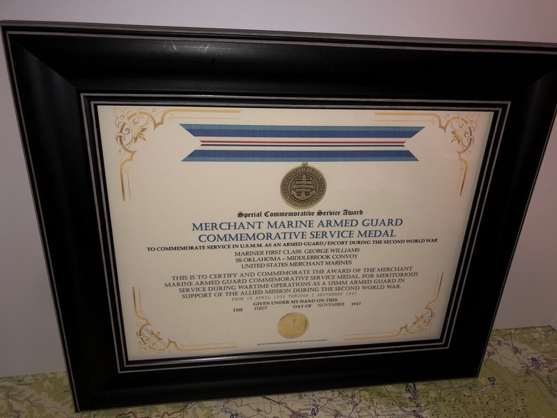 SCSA – MERCHANT MARINE ARMED GUARD COMMEMORATIVE MEDAL CERTIFICATE ~ Type 1