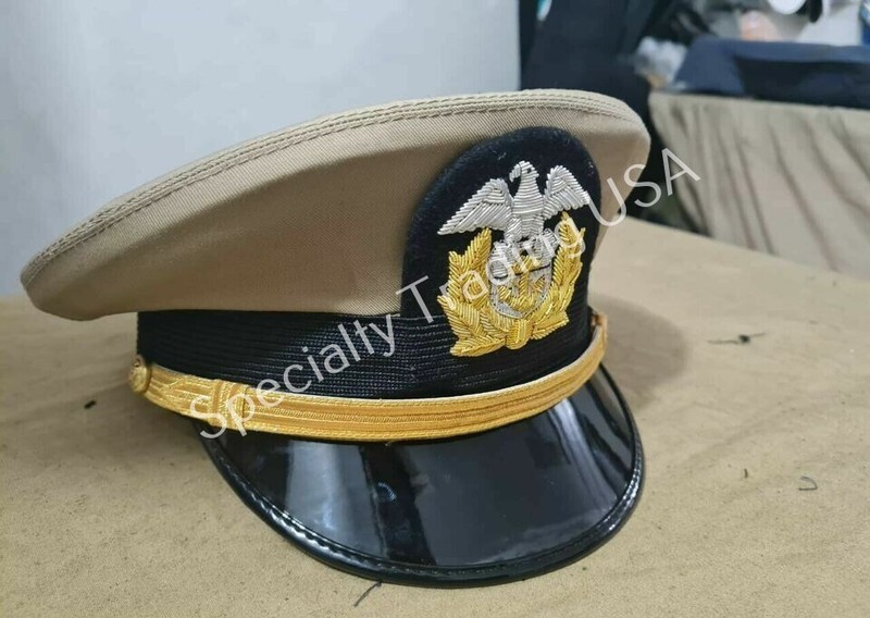 USA NAVY CAP with BULLION BADGE REPLICA WWII US Military Visor Hat gallery
