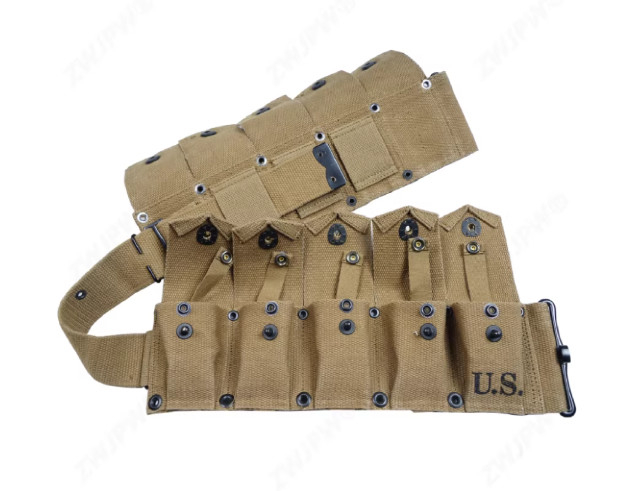 WWII U.S. Army Garland Ammo Pouch Bag Belt Ten Pack Khaki-1395 gallery