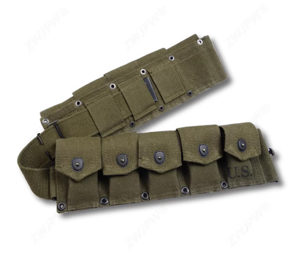 WWII U.S. Army Garland Ammo Pouch Bag Belt Ten Pack Green-1393