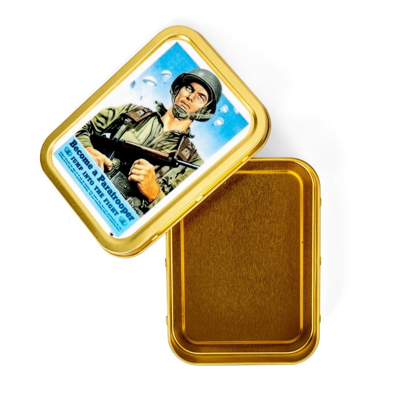 WW2 Themed Become A Paratrooper Metal Tin- US Propaganda Novelty Empty Tin Box gallery