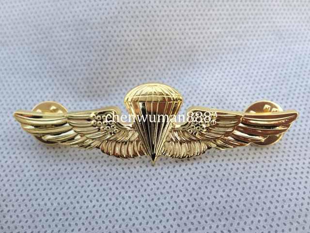 WW2 US NAVY PARACHUTIST PARACHUTE JUMP WINGS BADGE PIN GOLDEN
