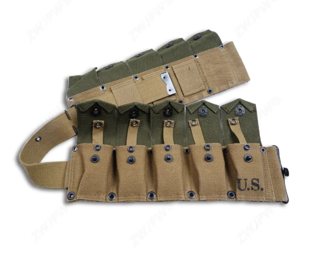 WWII U.S. Army Garland Ammo Pouch Bag Belt Ten Pack Green and Khaki-1394 gallery