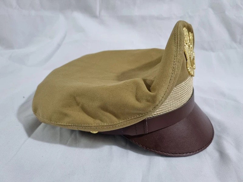 WW2 US Army Aircorps Military Airforce Officers Khaki Crusher Visor Hat Cap Repr gallery
