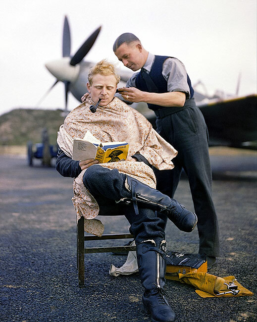 RAF PILOT HAIRCUT AT FAIRLOP AIRFIELD 11×14 GLOSSY PHOTO PRINT