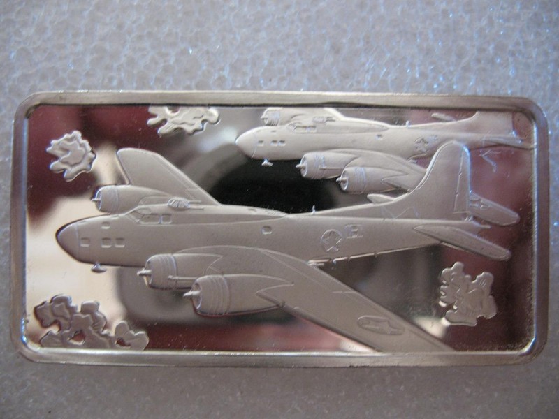 1-OZ.925 SILVER AIR & SPACE BAR, 2285 MINTED (WWII 1937 BOING B-17) +GOLD gallery