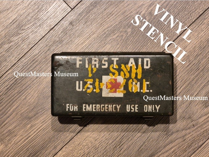 U.S. WWII First Aid Kit, Vehicle, Jeep, 1942 U.S.M.C. Stencil, Stencil 074d gallery
