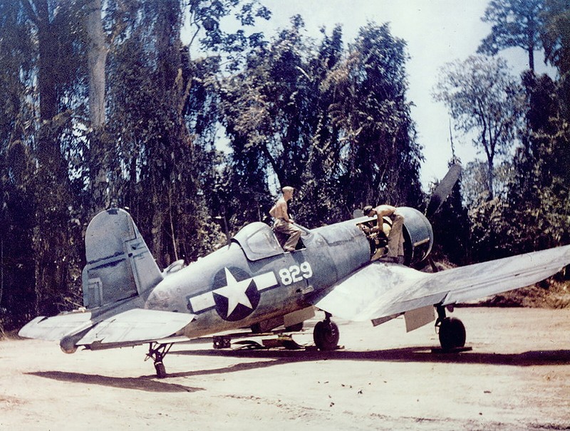 WW2 WWII COLOR Photo F4U Corsair Black Sheep VMF-214 Munda 1943 World War Two