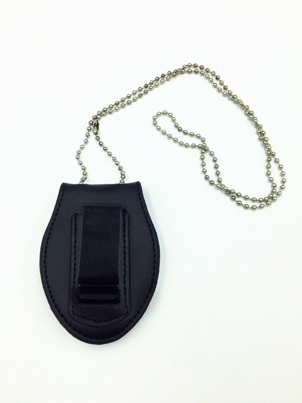 Black Leather US Police Badge Holder With Neck Chain Belt Clip-NO Badge gallery