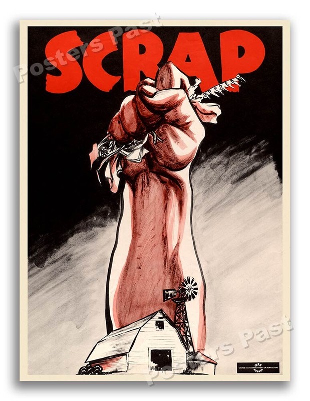 1942 “Scrap” Vintage Style WW2 Farm Scrap Metal Poster – 24×32