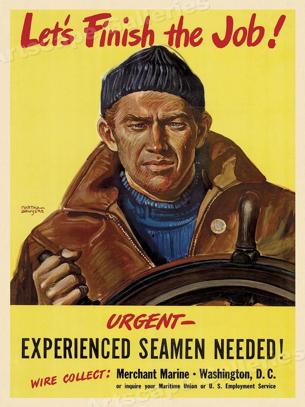 Merchant Marine Seamen Needed! 1944 Classic WW2 Poster – 18×24