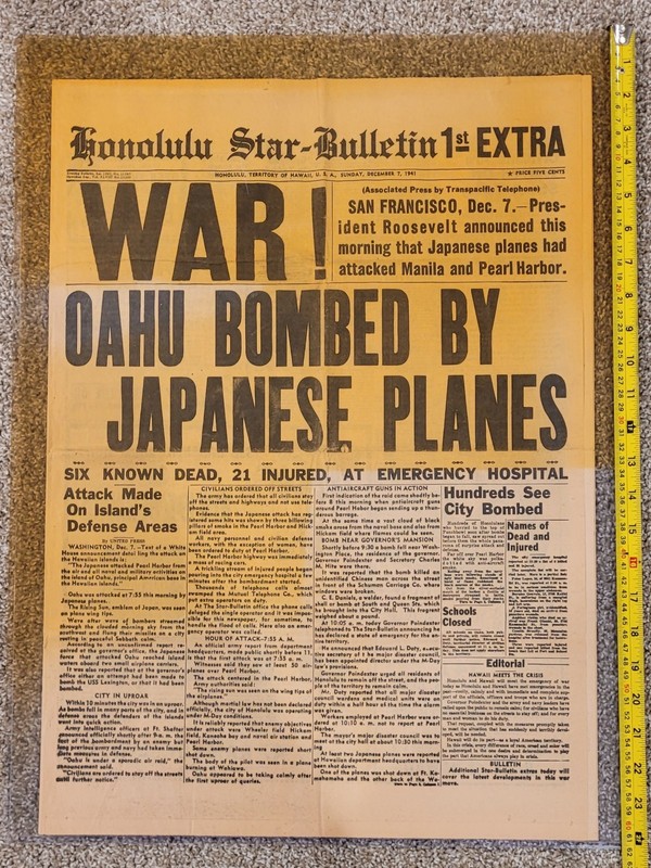 Circa 1981 Souvenir Repo Honolulu Star-Bulletin 1st Extra December 7th 1941 gallery