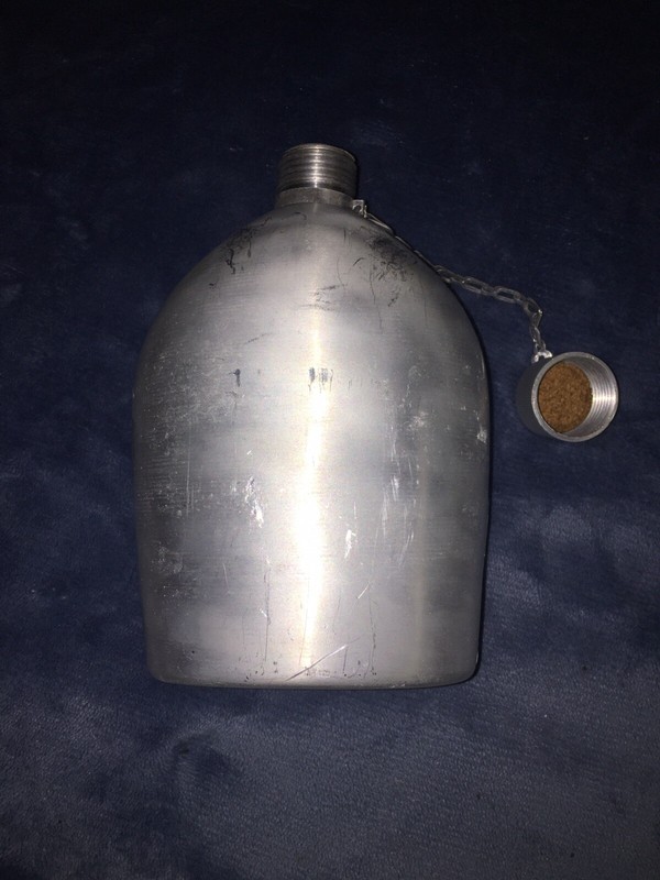 WW2 US Army pistol belt with canteen, mounted cover & foldout cup/bowl. gallery