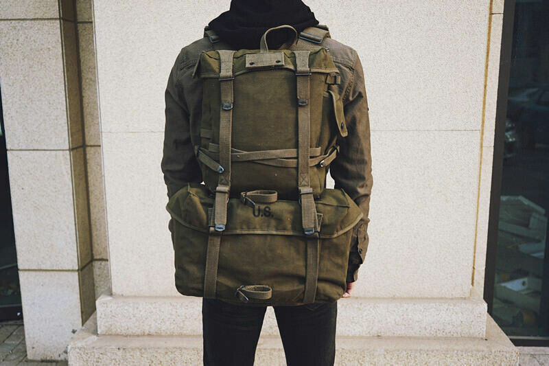 Korean War WW2 US ARMY M1945 FIELD EQUIPMENT OLIVE CANVAS BACKPACK SET gallery