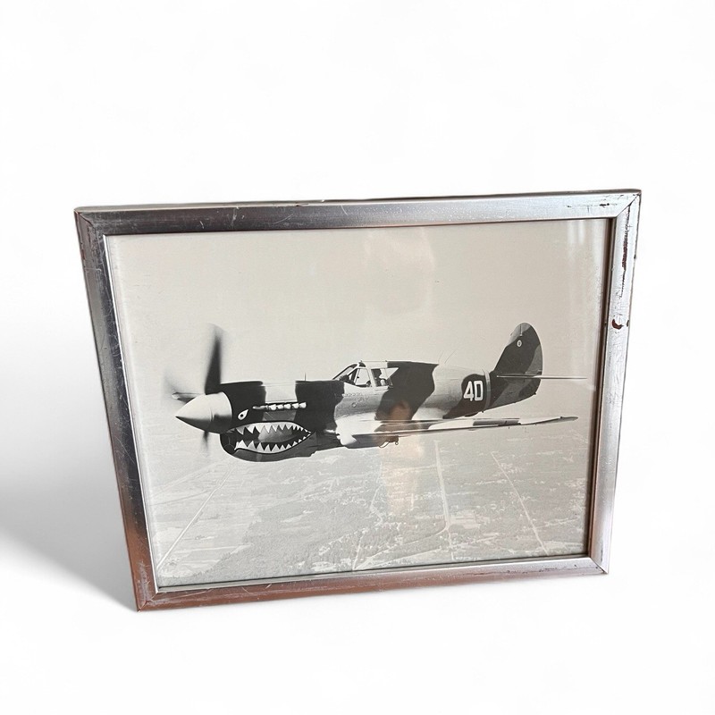 WWII Curtiss P-40 Warhawk Shark Mouth Fighter Photo Framed 8.5x10.5 Vintage