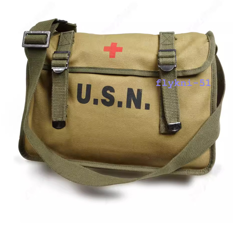 Replica WW2 US Army Korean War US U.S.N. Medical First Aid Bag Military Satchel