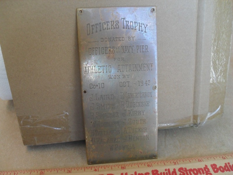 1942 World War II Navy Pier Officer’s Trophy Copper Plaque – Athletic Attainment