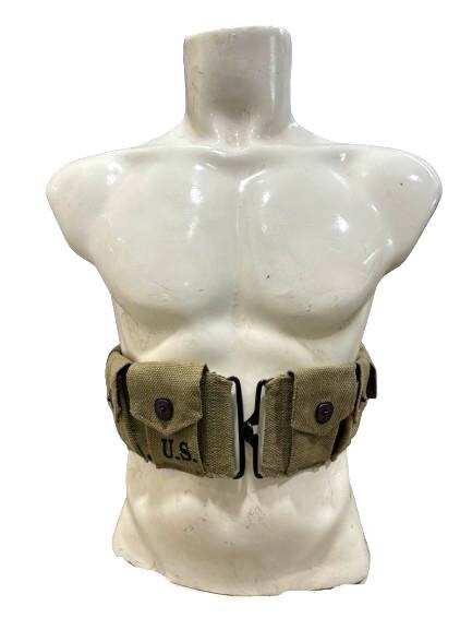 WWII U.S. Army M1923 M1 Garand Rifle Cartridge 10 Pocket Canvas Belt-Light olive