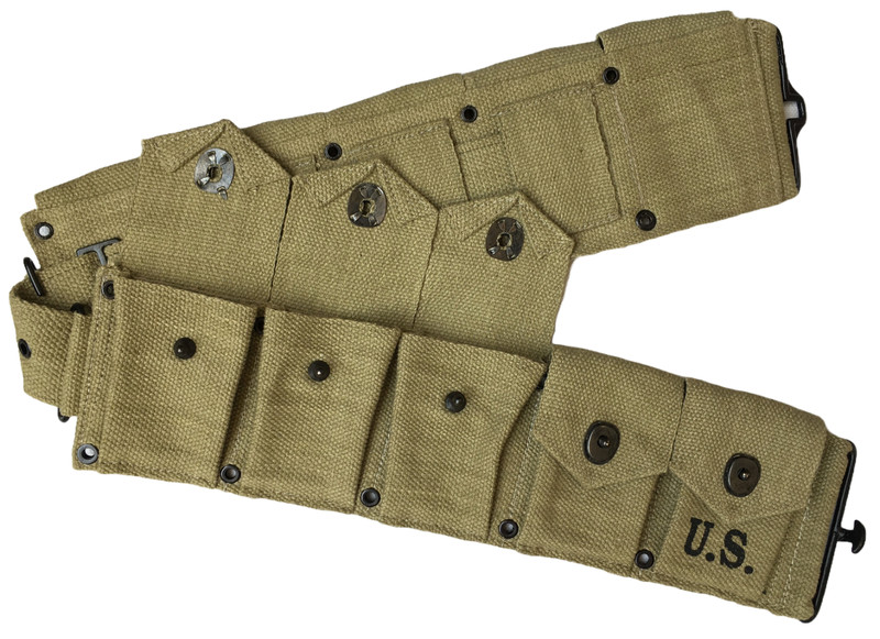 WWII U.S. Army M1923 M1 Garand Rifle 10 Pocket Canvas Belt OD GREEN gallery