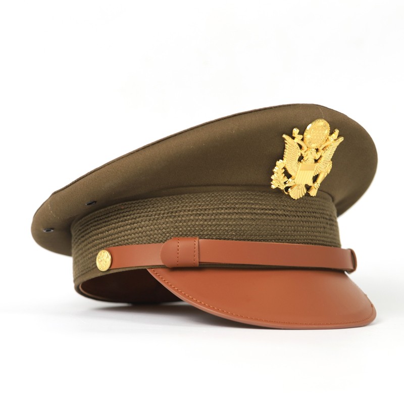 7 5/8 US Army Officer Visor Cap Wool Crusher Hat Eagle Badge Military gallery