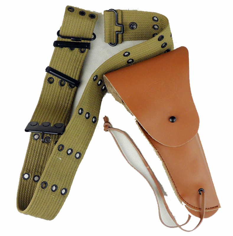 WWII US Army M1912 Pistol Belt W/ M1911A1 M1911 M1916 Leather Case Bag