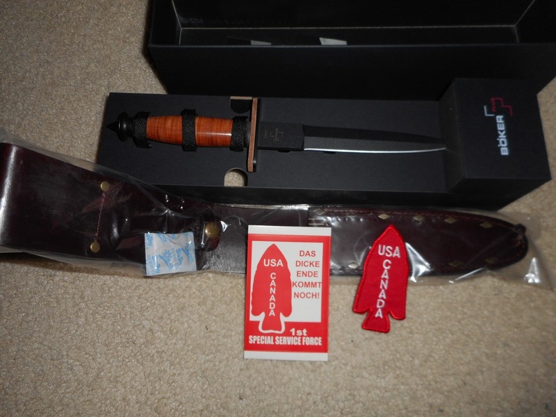 Quality WWII repro V-42 1st Special Service Force Boker knife w/ sheath & patch gallery