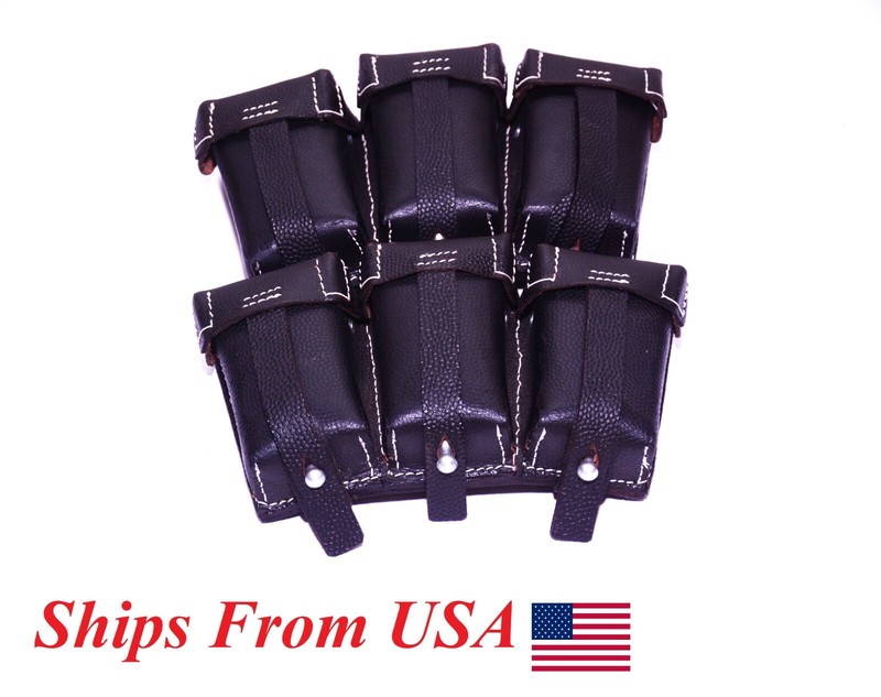 WWII German K98 98K TRIPLE AMMO LEATHER POUCH BLACK (Repro)