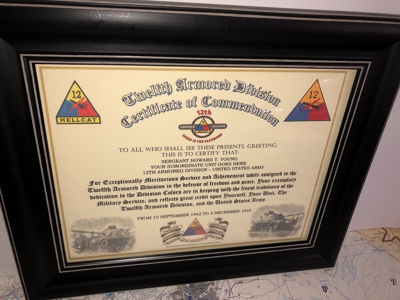 12TH ARMORED DIVISION / COMMEMORATIVE - CERTIFICATE OF COMMENDATION gallery