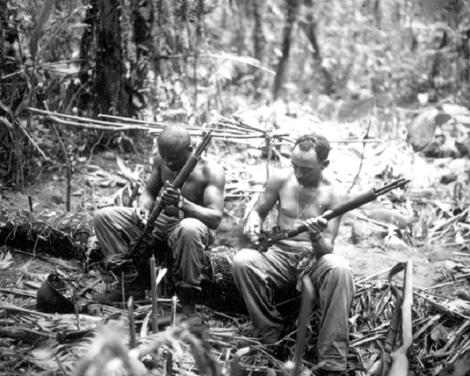 US Soldiers cleaning Riffles Bougainville 8"x 10" World War II WW2 Photo 584