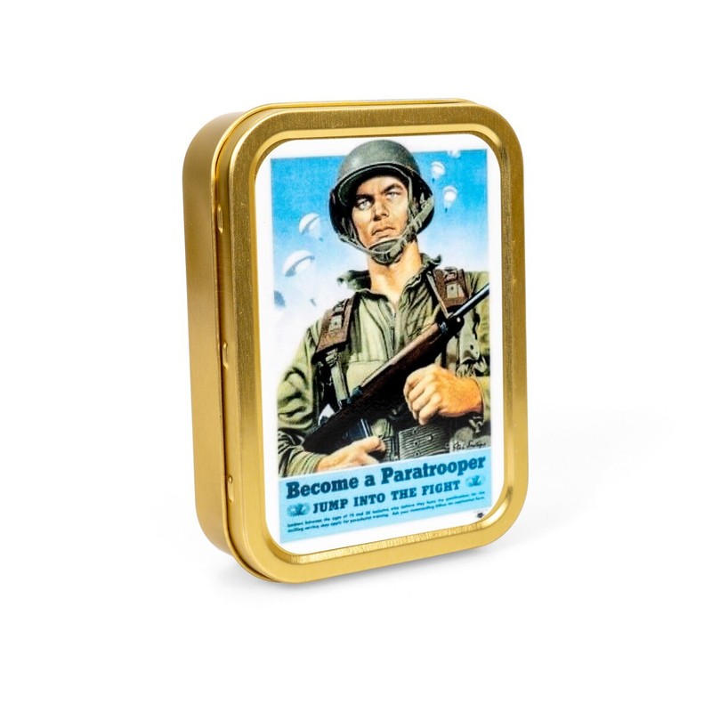WW2 Themed Become A Paratrooper Metal Tin- US Propaganda Novelty Empty Tin Box gallery