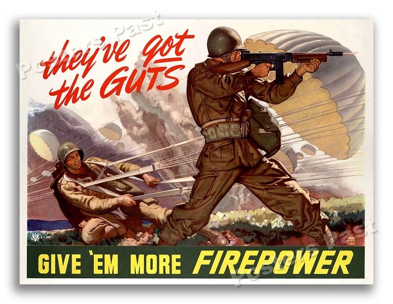 “Give ‘Em More Firepower” 1943 Vintage Style WW2 War Poster – 18×24